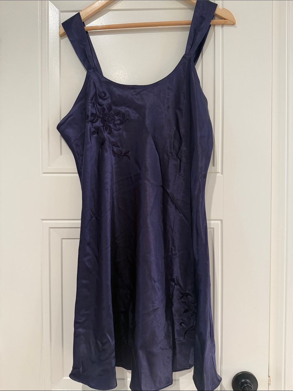 Navy Blue Chemise Slip with Floral Embroidery